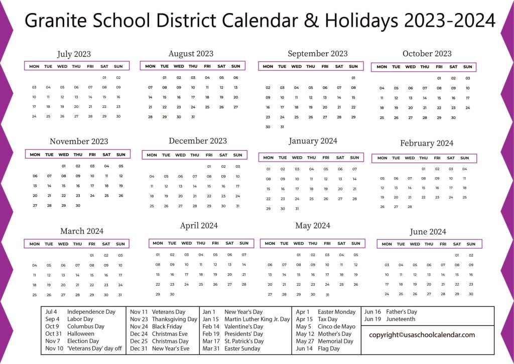 Granite Schools District Calendar