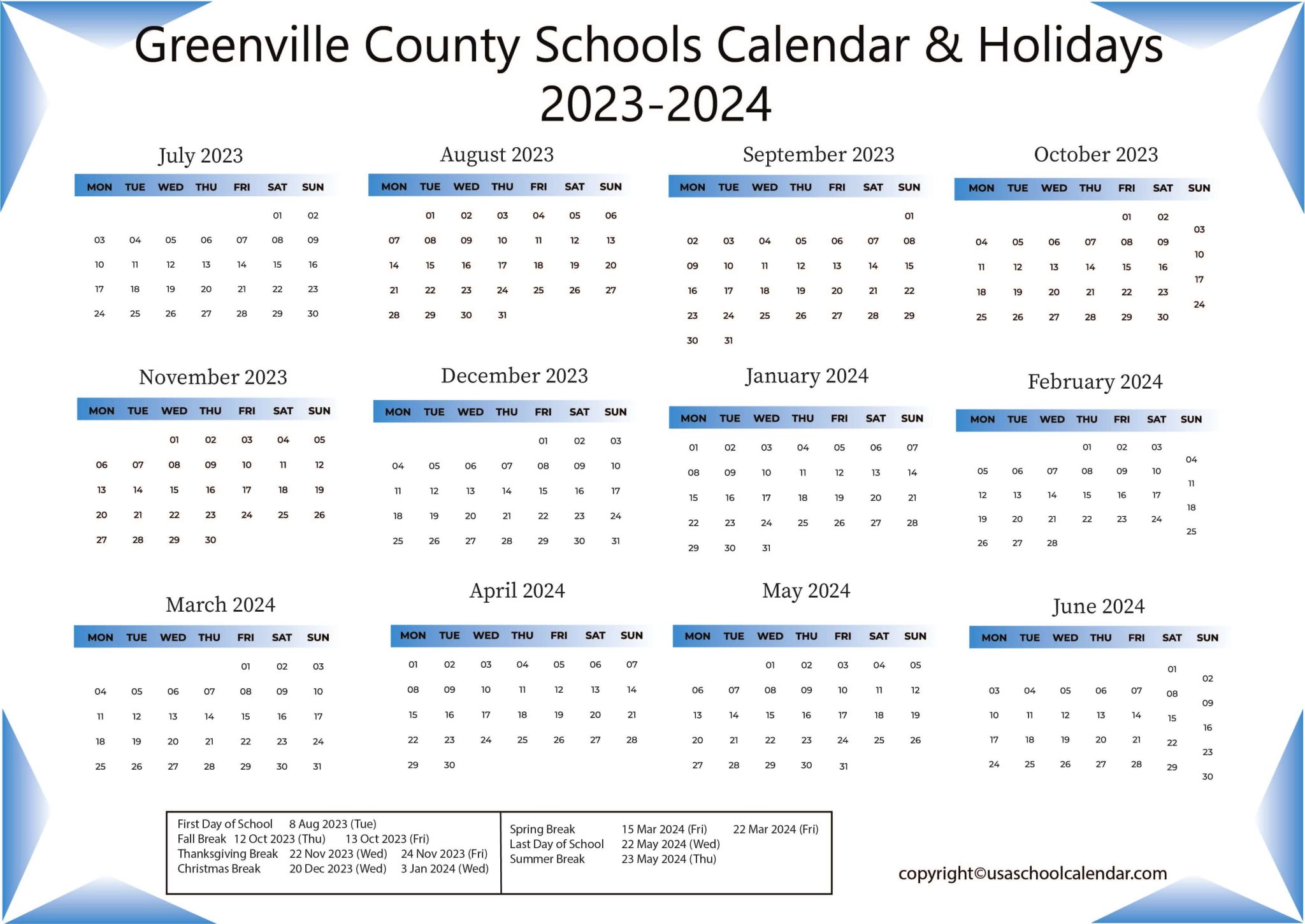 Greenville County Schools Calendar & Holidays 20232024