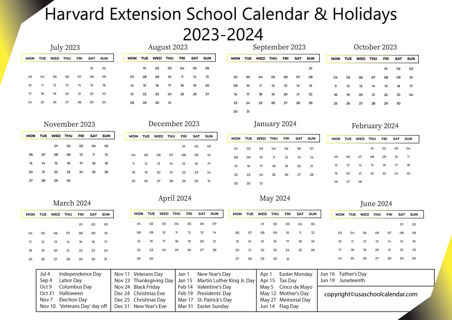 Harvard Extension School Calendar & Holidays 20232024