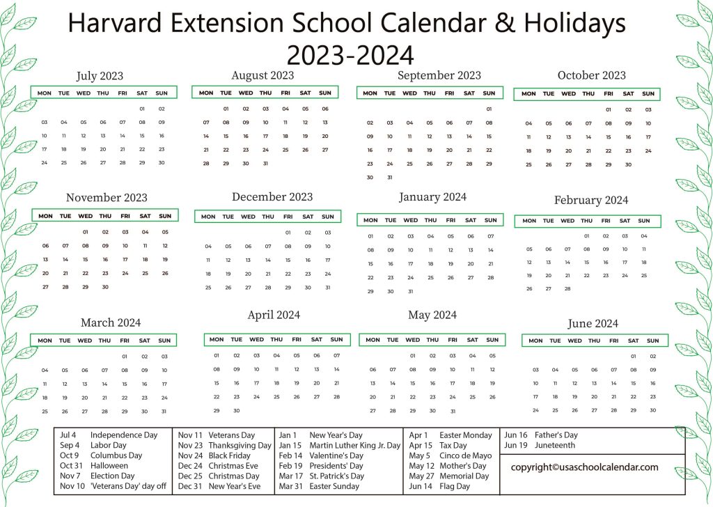 Harvard Extension School Calendar