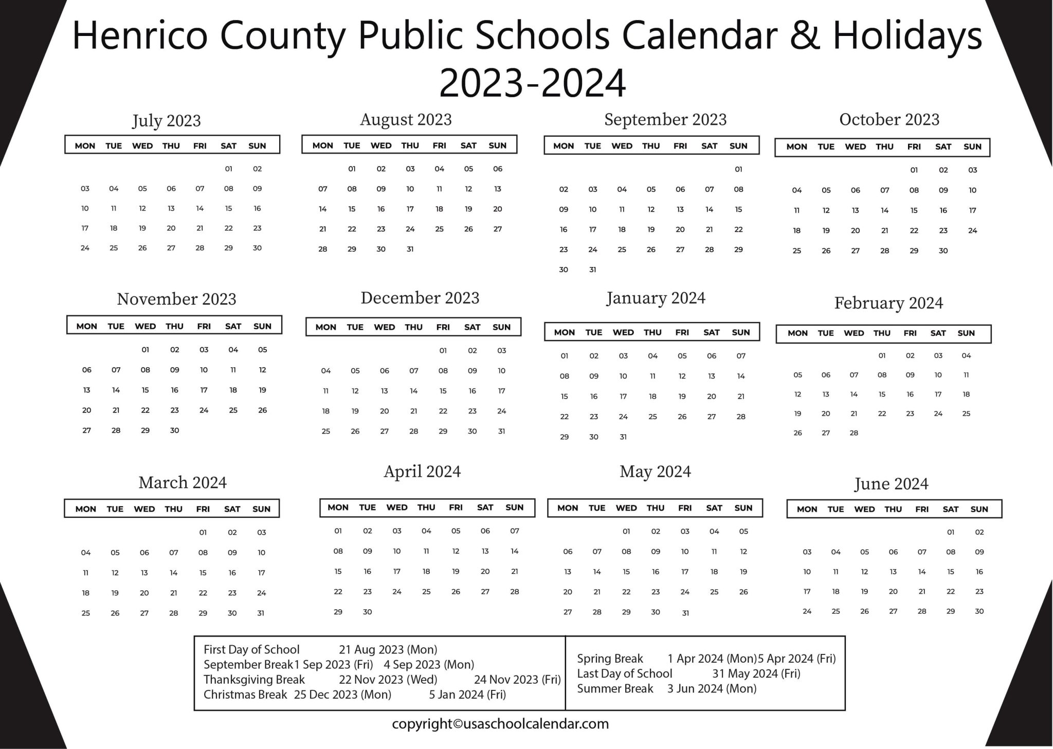 Henrico County Public Schools Calendar & Holidays 20232024