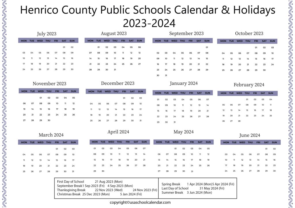 Henrico Schools Calendar