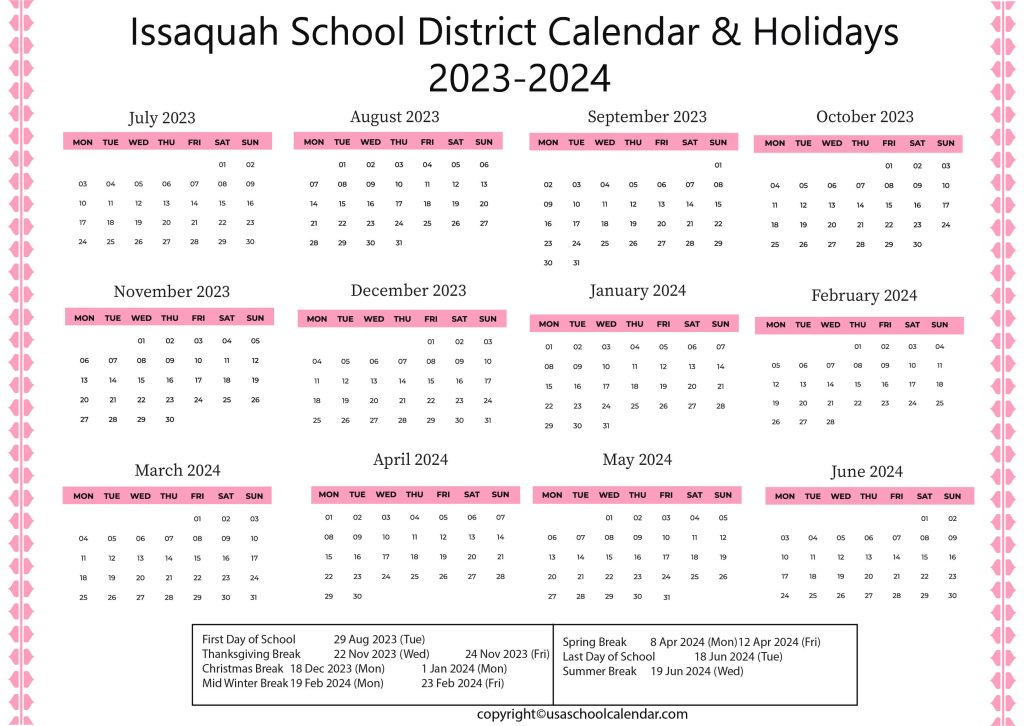 Issaquah District School Calendar