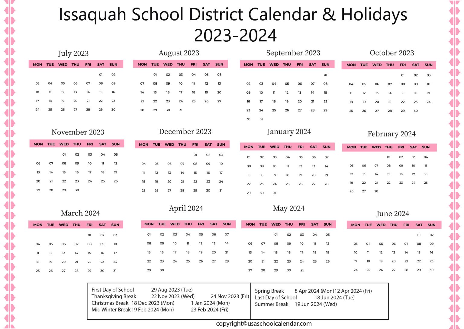 Issaquah School District Calendar & Holidays 20232024