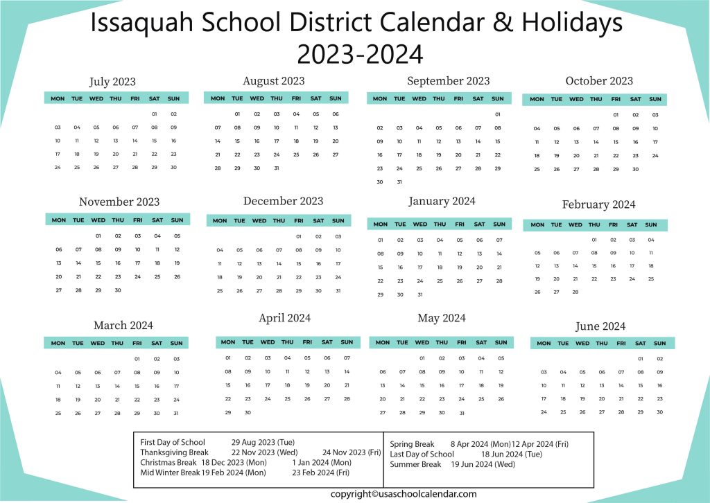 Issaquah School District Academic Calendar