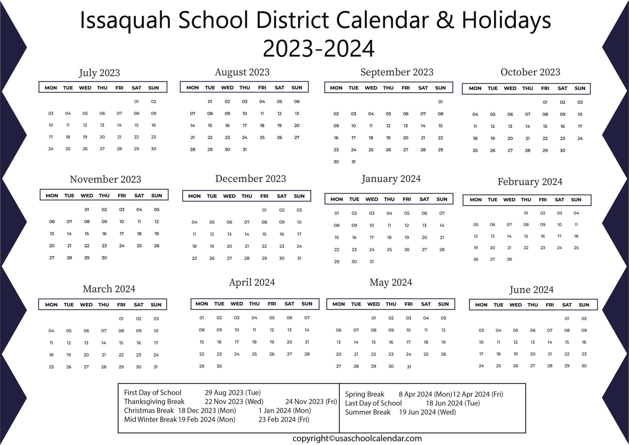 Issaquah School District Calendar & Holidays 20232024