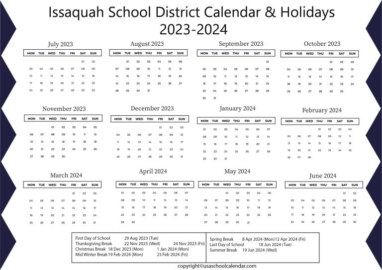 Issaquah School District Calendar & Holidays 2023-2024