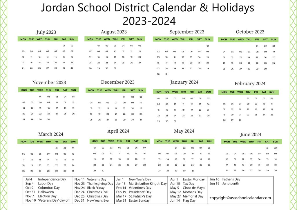 Jordan School District Calendar