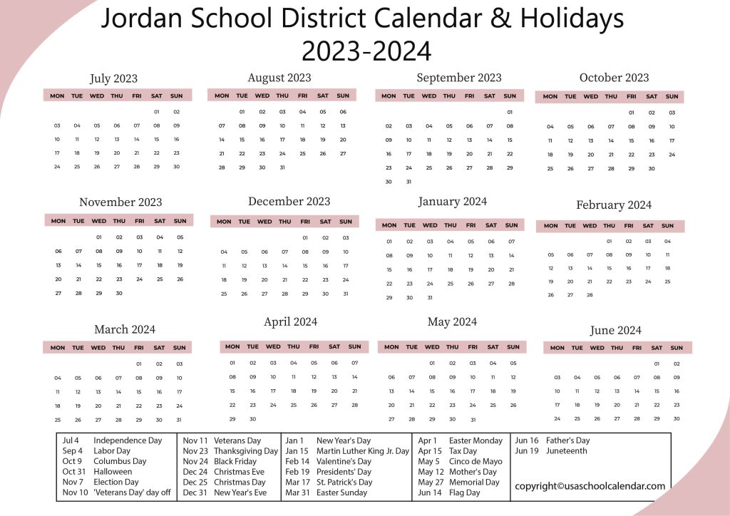 Jordan Schools Calendar