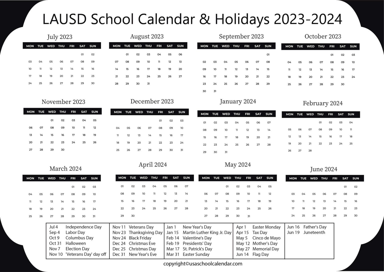LAUSD School Calendar & Holidays 20232024 [Los Angeles USD]