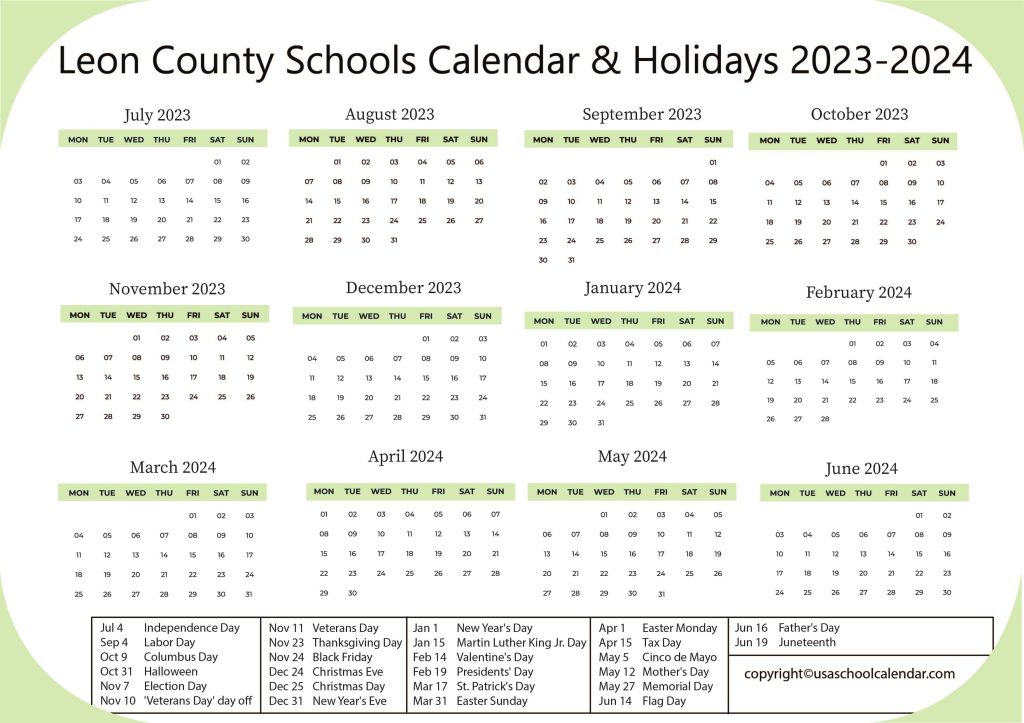 Leon County Public Schools Calendar