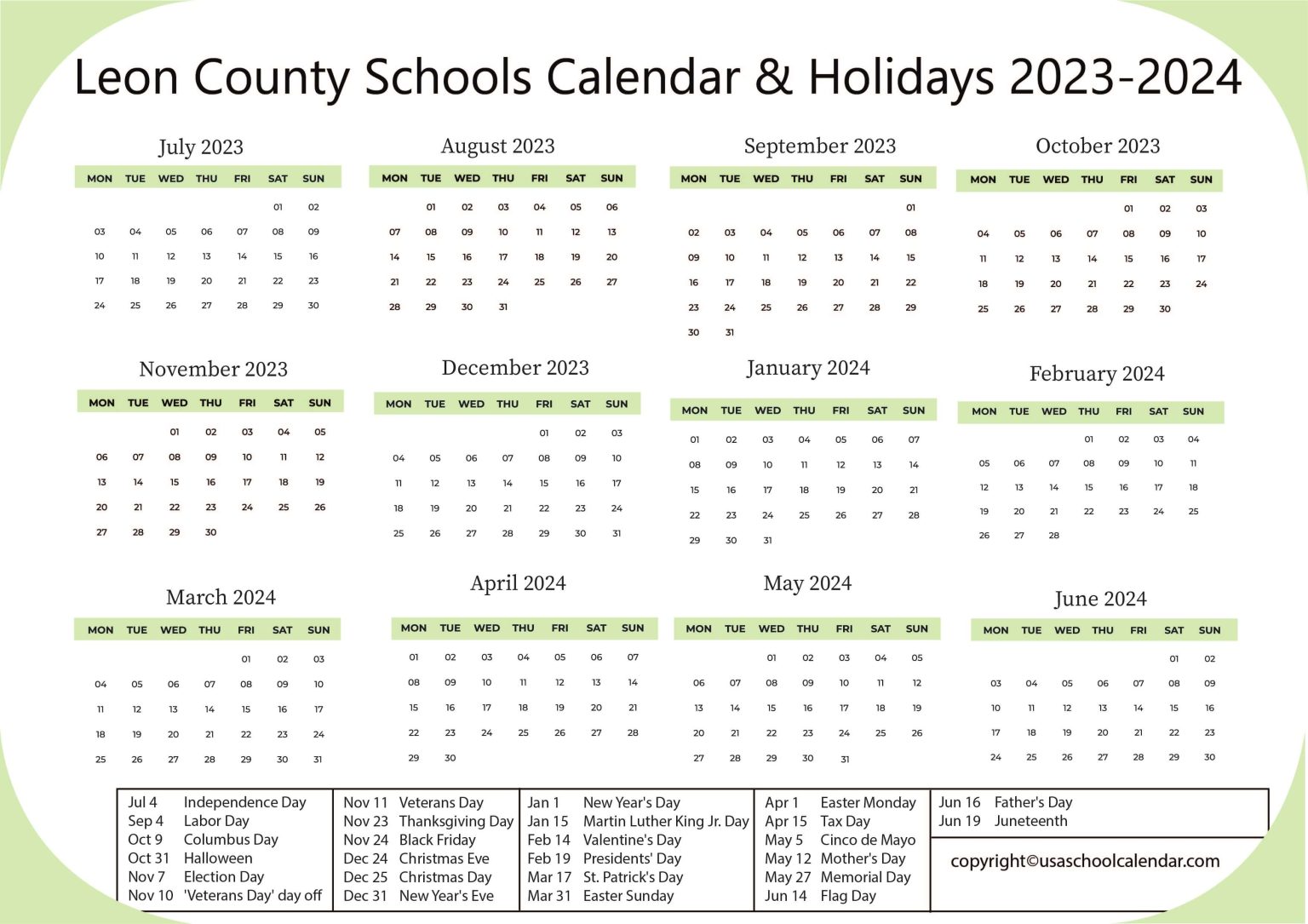 Leon County Schools Calendar Holidays 2023 2024
