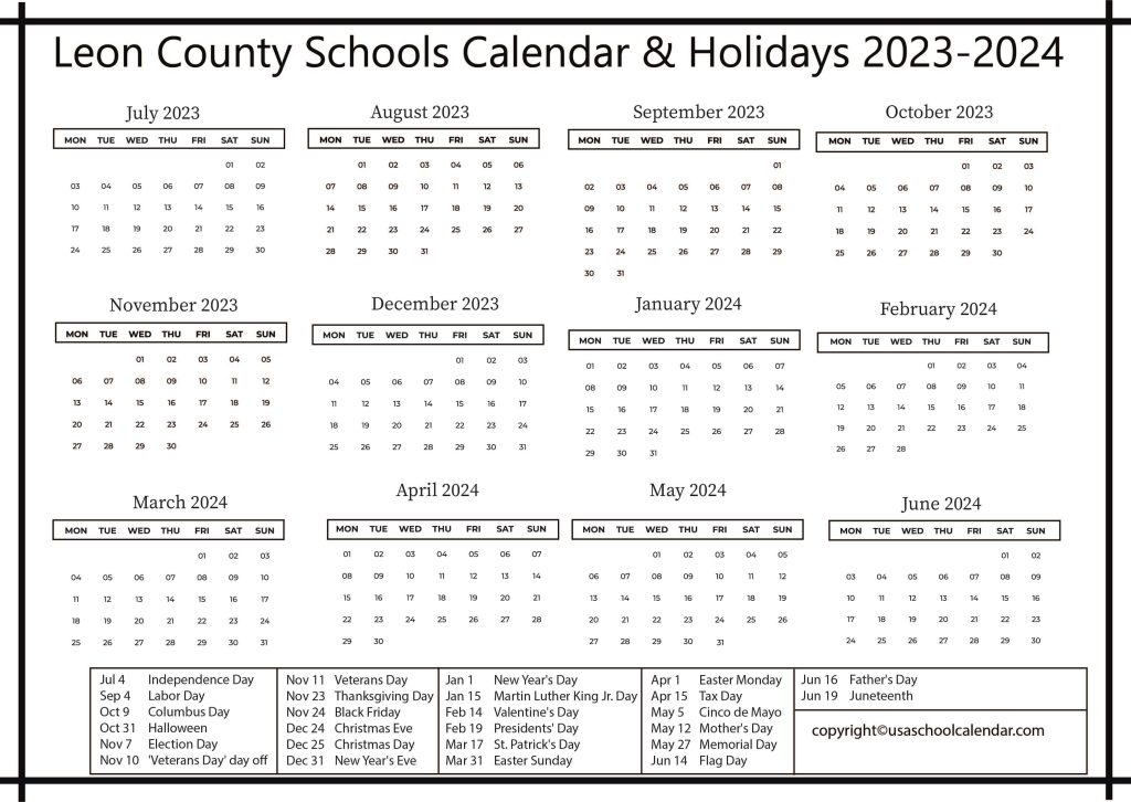 Leon County School Calendar