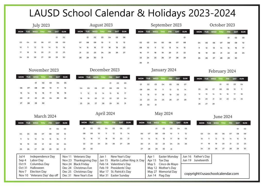 Los Angeles Public Schools Calendar