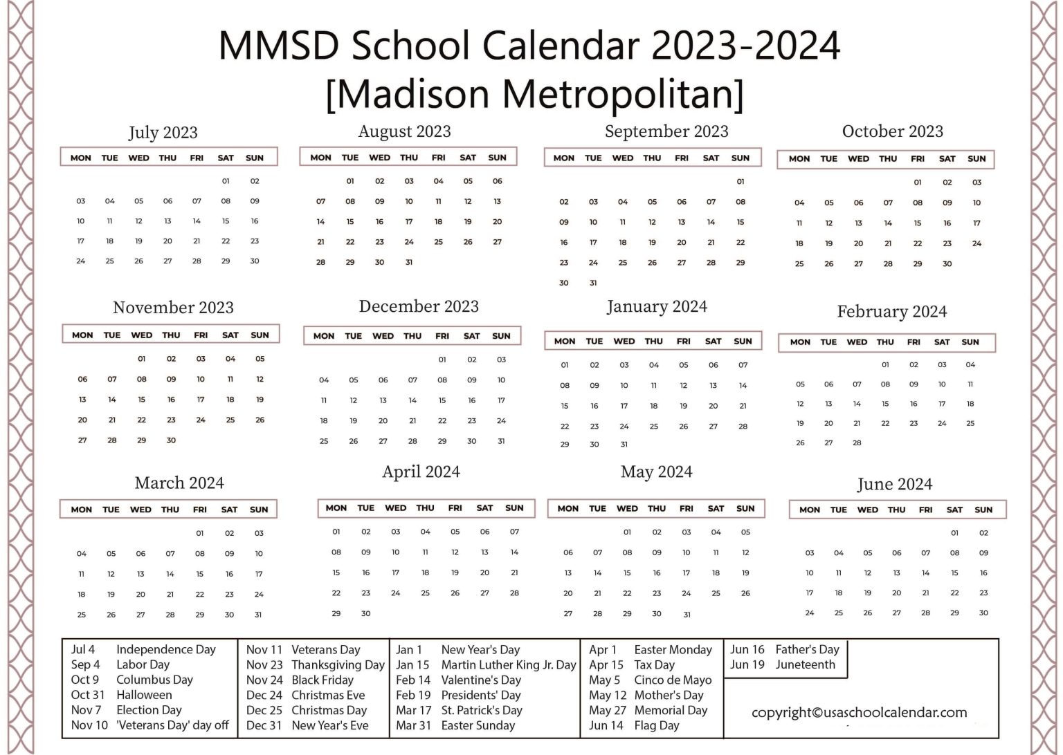 MMSD School Calendar 20232024 [Madison Metropolitan]
