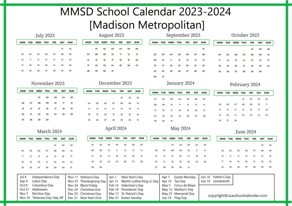 Madison Metropolitan School Calendar