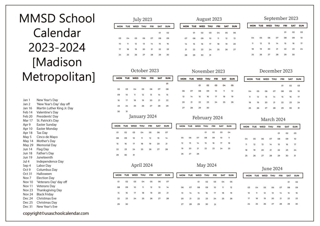 Madison Metropolitan School District Calendar