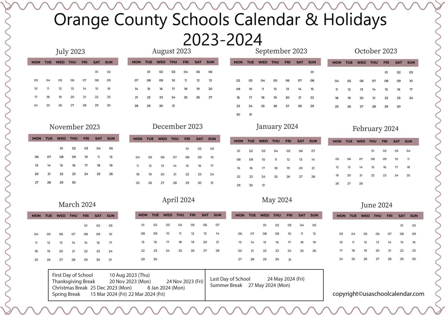 Orange County Schools Calendar & Holidays 20232024 [OPS]