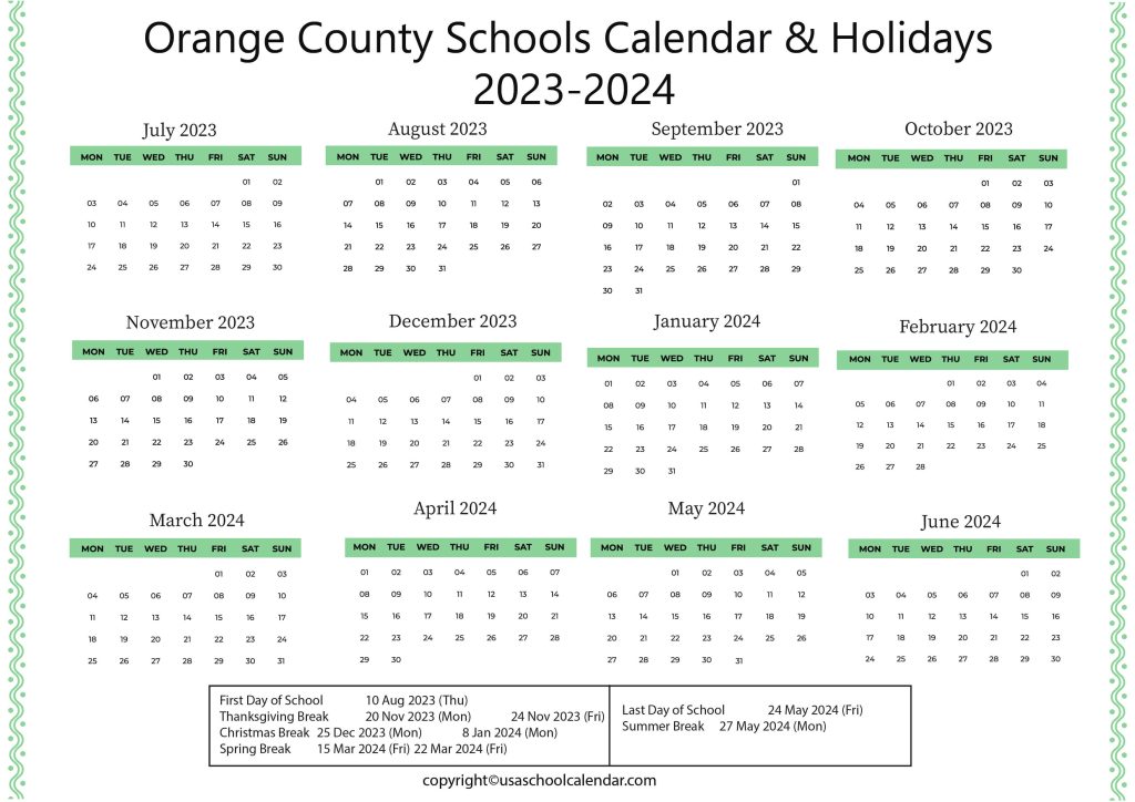 Orange County Schools Calendar