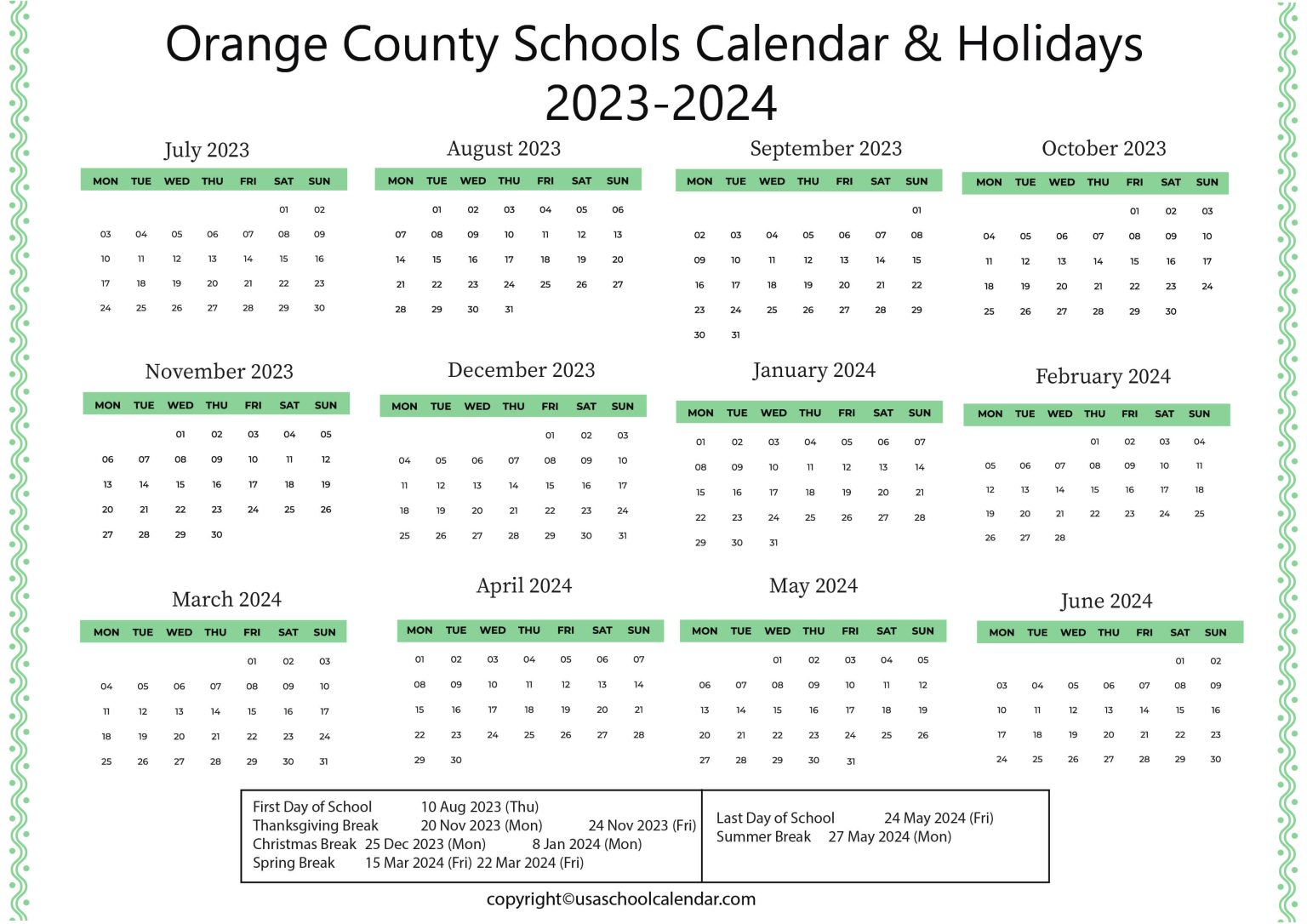 Orange County Schools Calendar Holidays 2023 2024 OPS