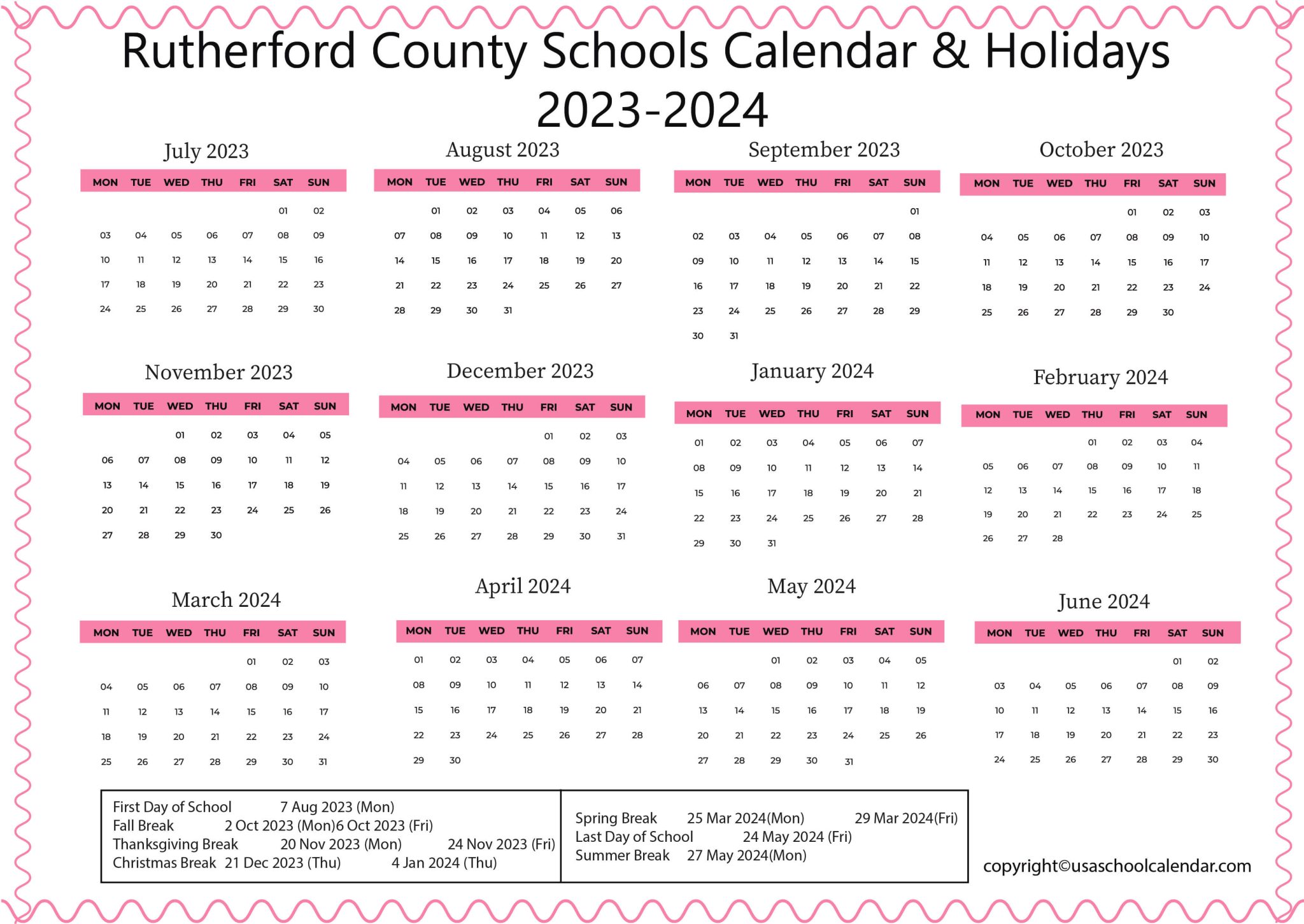 Rutherford County Schools Calendar & Holidays 2023-2024