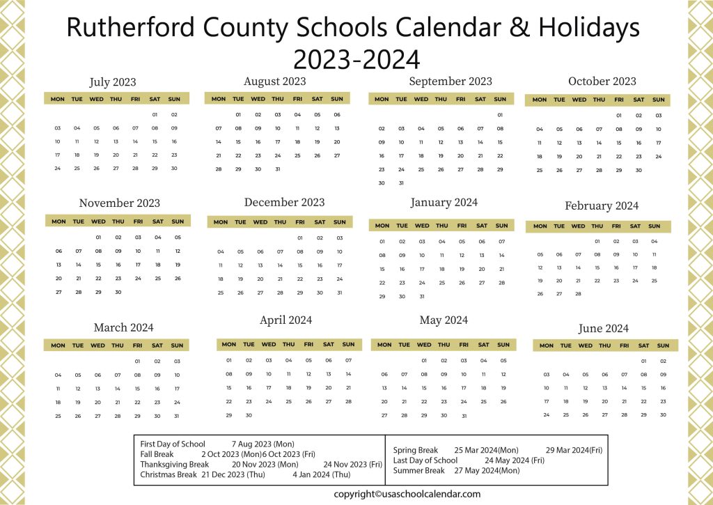 Rutherford Public Schools Calendar
