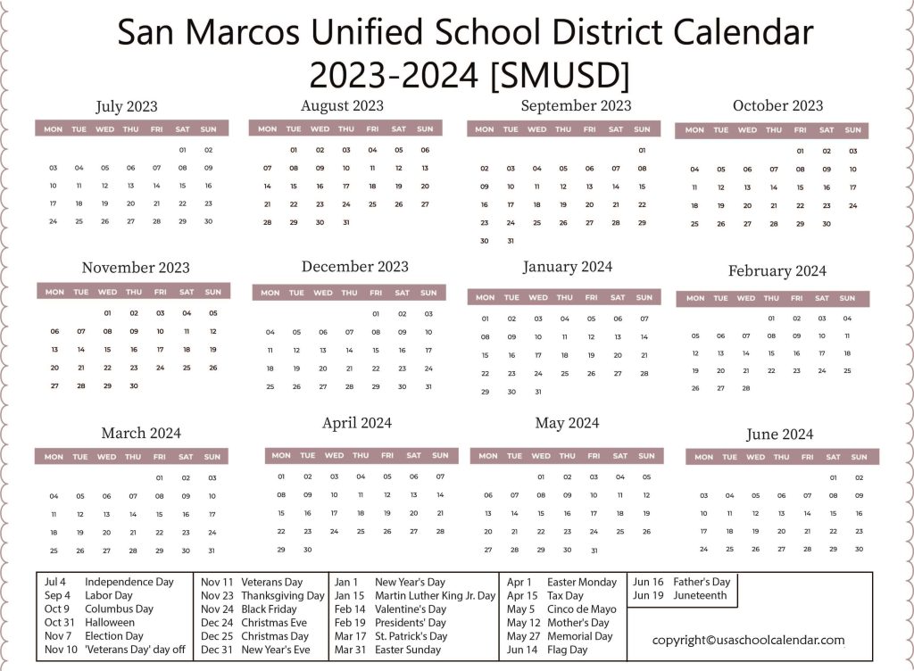 SMUSD School Calendar