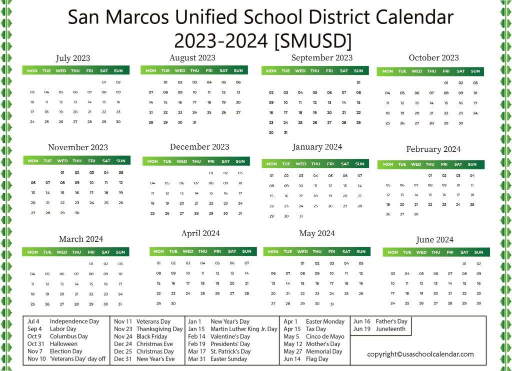 San Marcos Unified School District Academic Calendar