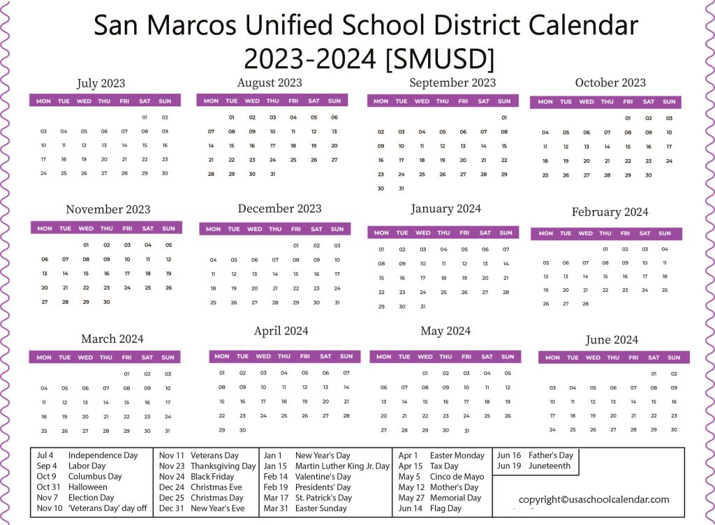 San Marcos Unified School District Calendar
