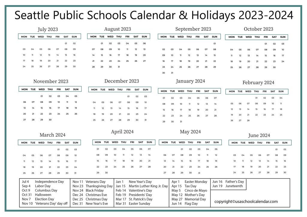 Seattle Schools Calendar
