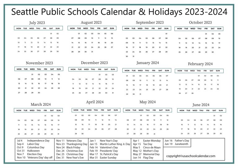 Seattle Public Schools Calendar & Holidays 2023-2024