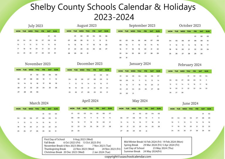 Shelby County Schools Calendar & Holidays 20232024