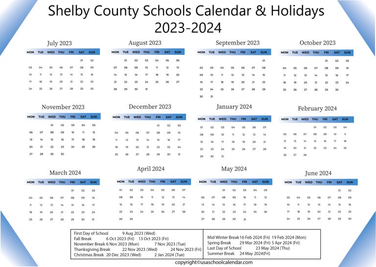 Shelby County Schools Calendar Holidays 2023 2024