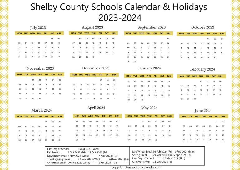 Shelby County Schools Calendar & Holidays 2023-2024