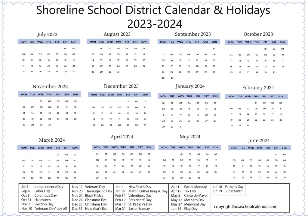 Shoreline School Calendar