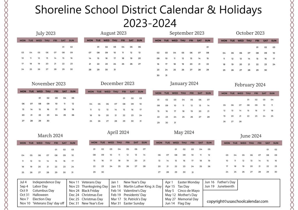 Shoreline Schools Calendar