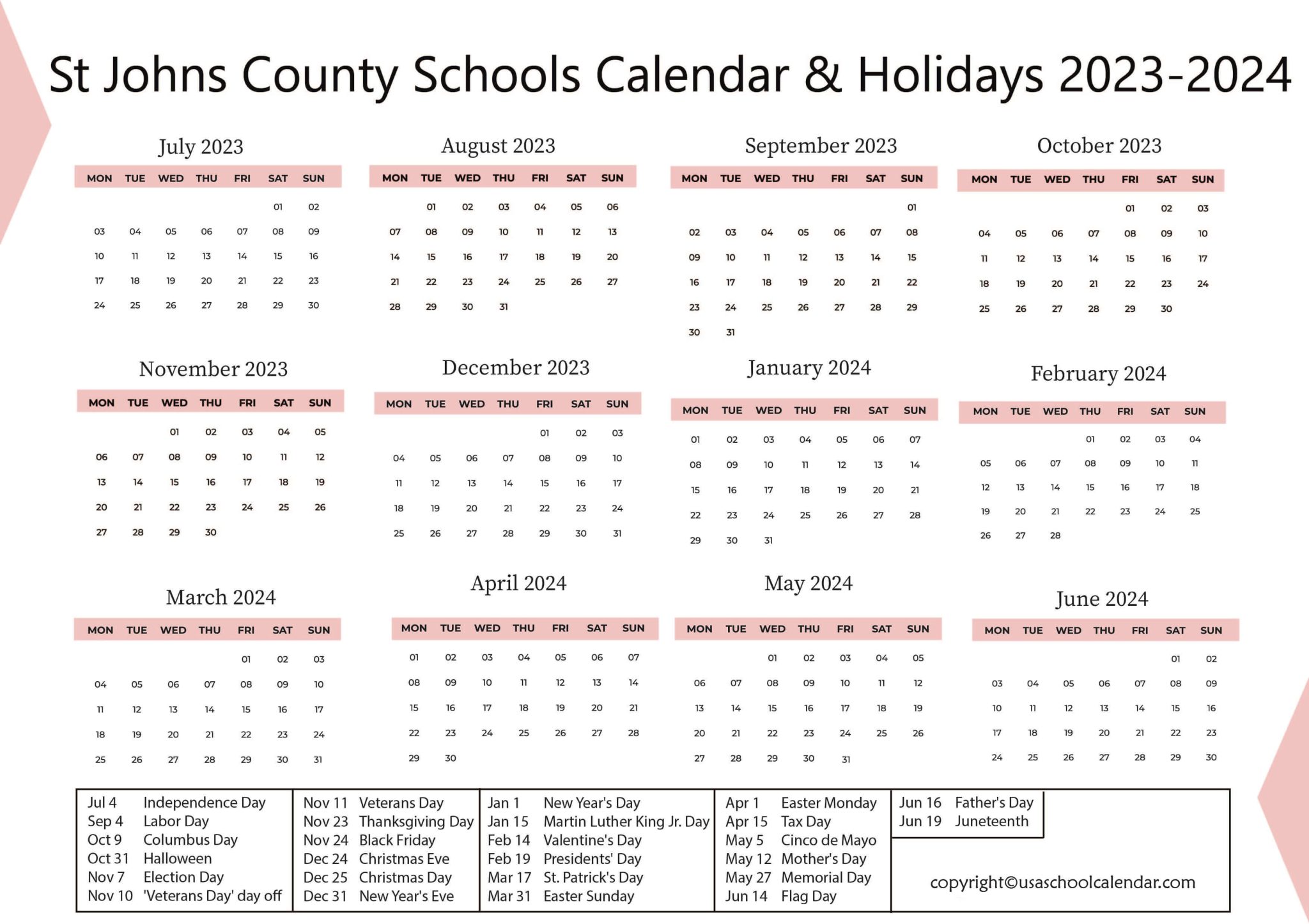 St Johns County Schools Calendar & Holidays 20232024