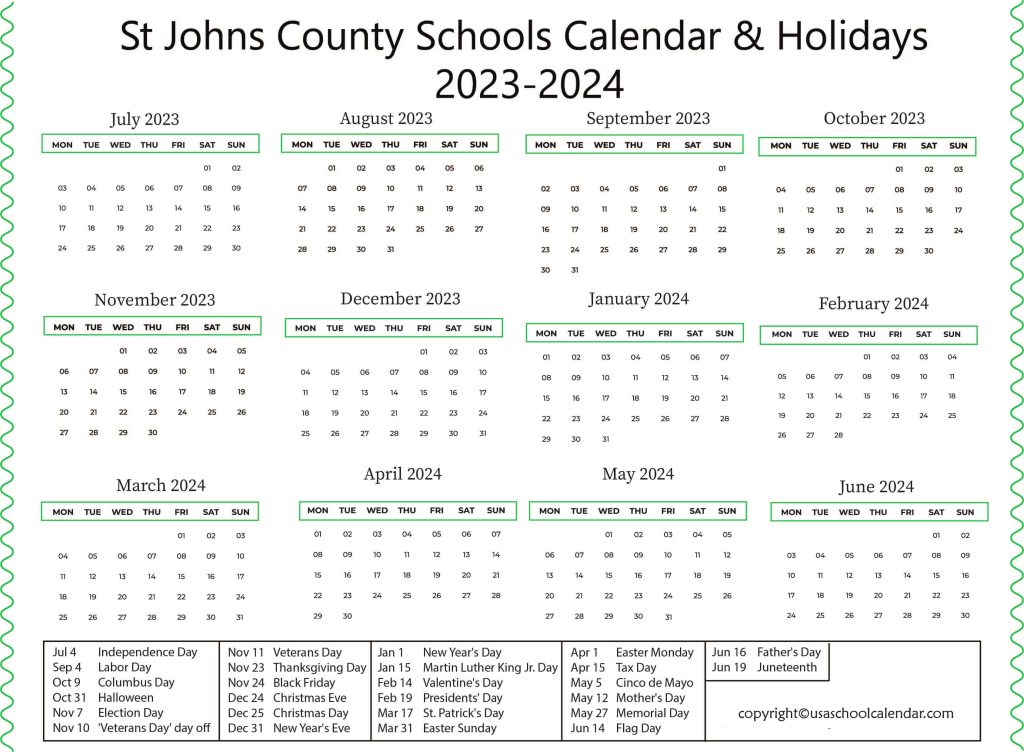 St Johns Public Schools Calendar
