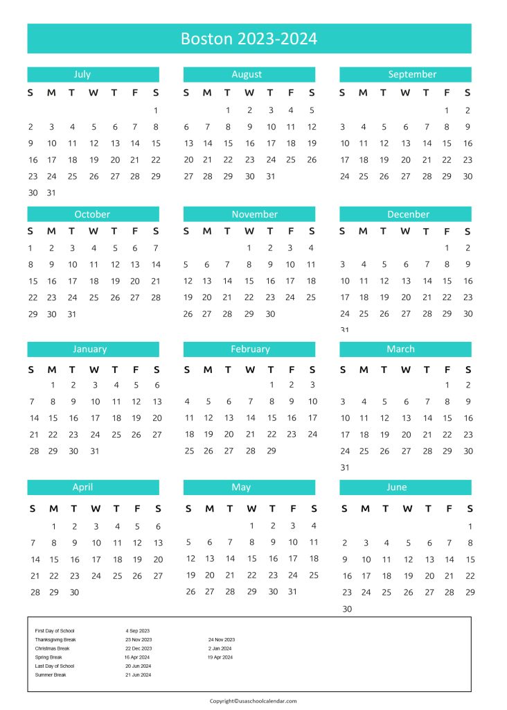 Boston Public Schools Calendar