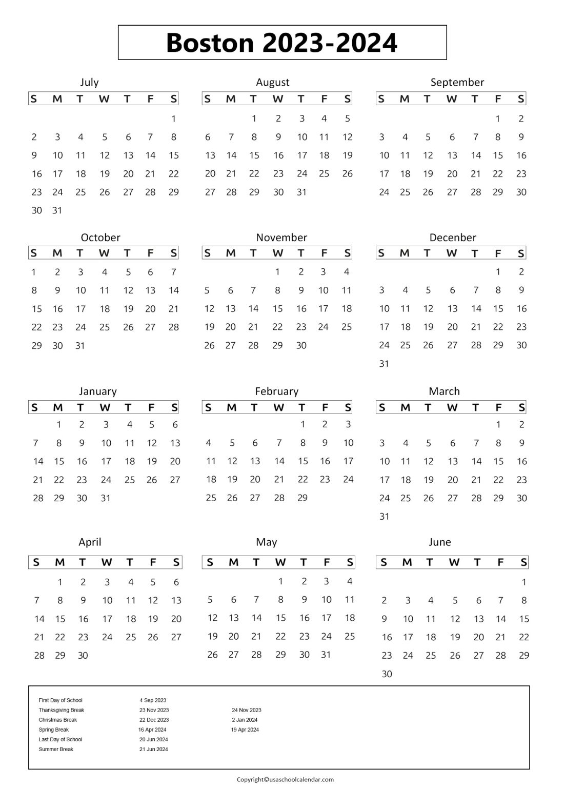 Boston Public Schools Calendar & Holidays 20232024