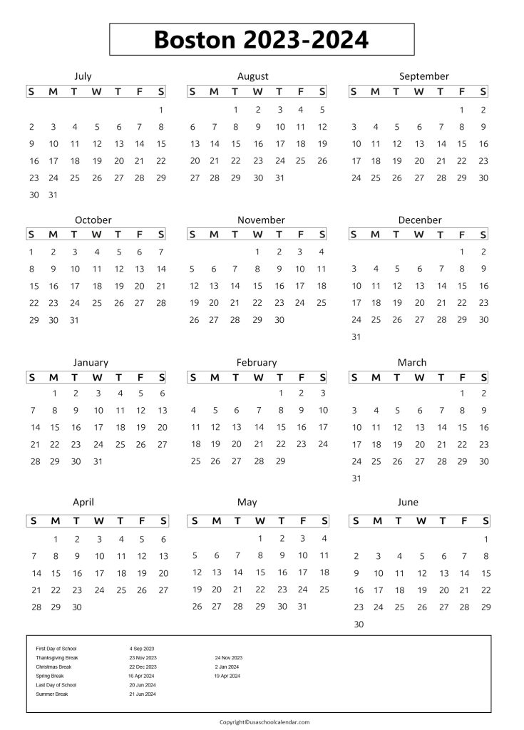 Boston School Calendar