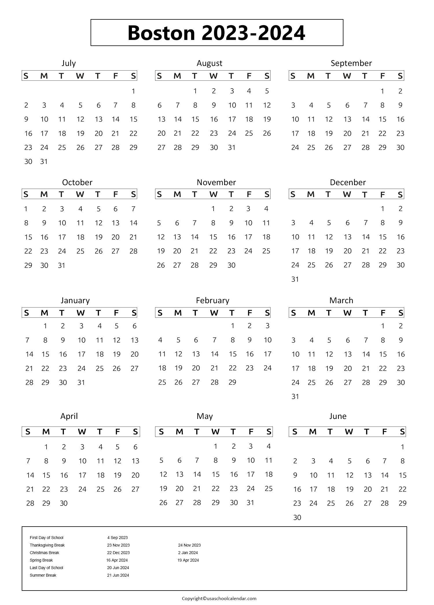 Boston Public Schools Calendar & Holidays 20232024