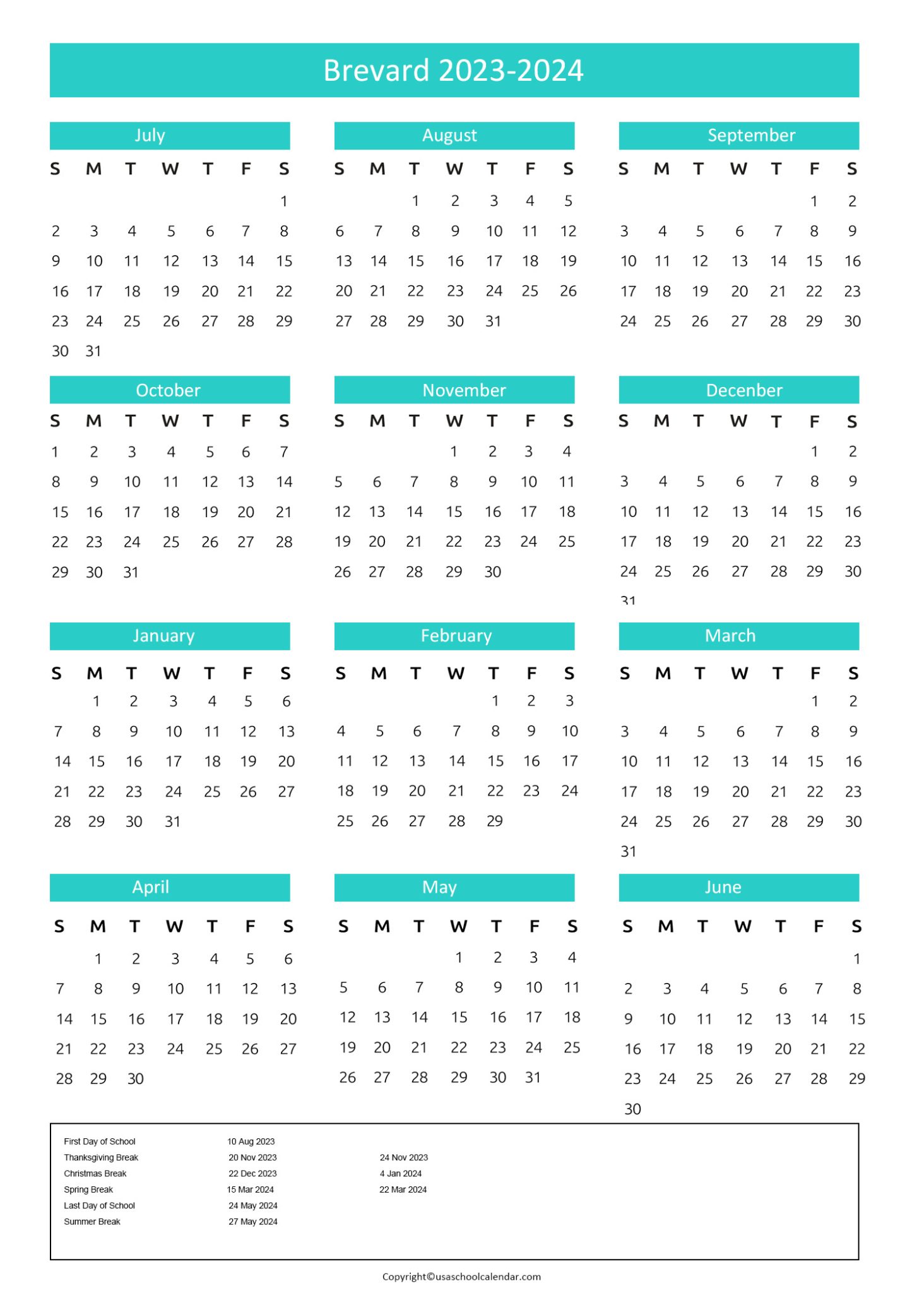 Brevard County Schools Calendar & Holidays 2023-2024
