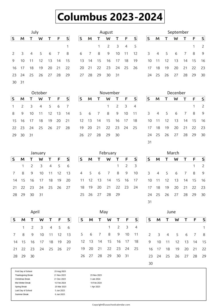 Columbus City Schools Calendar & Holidays 20232024 [CCS]