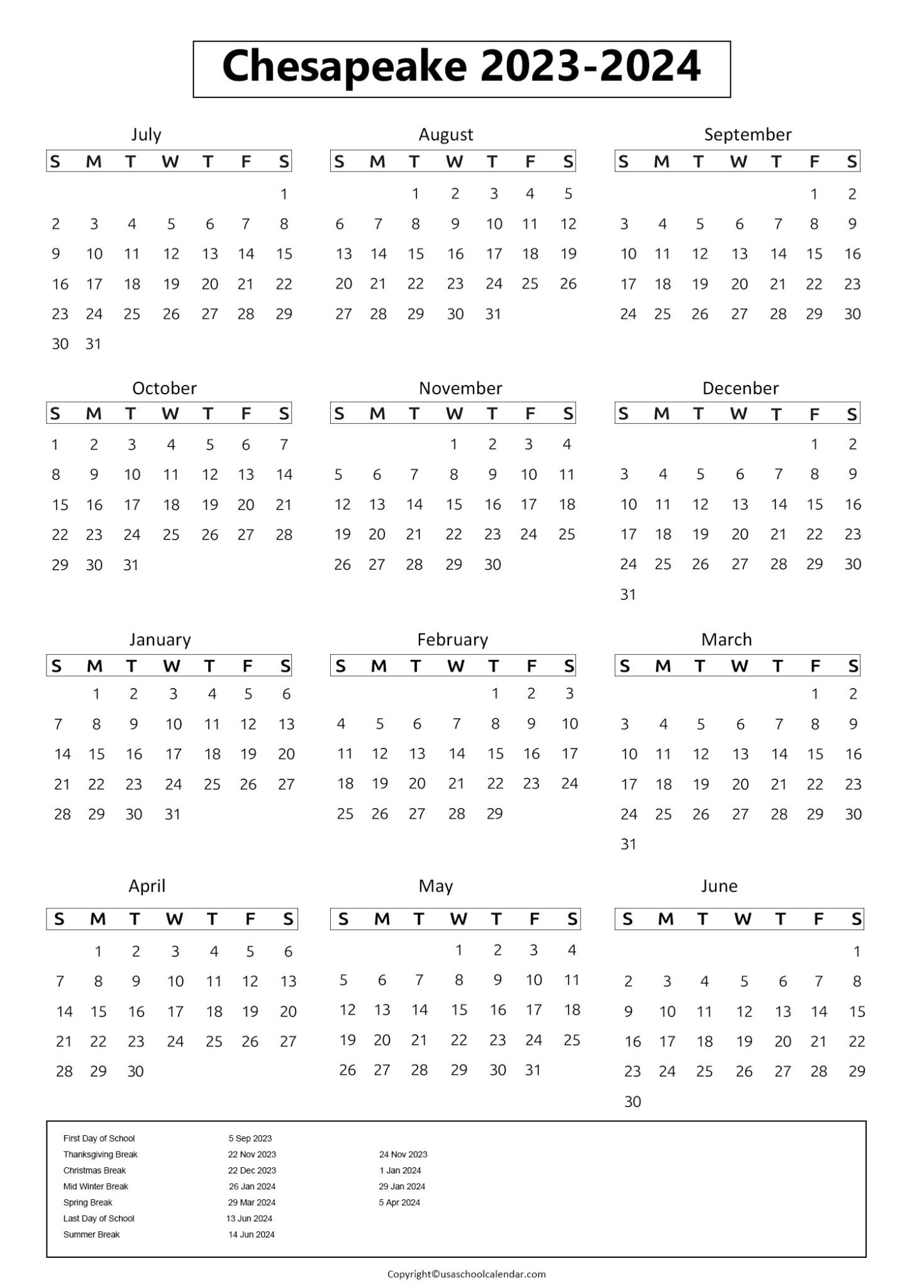 Chesapeake Public Schools Calendar & Holidays 2023-2024