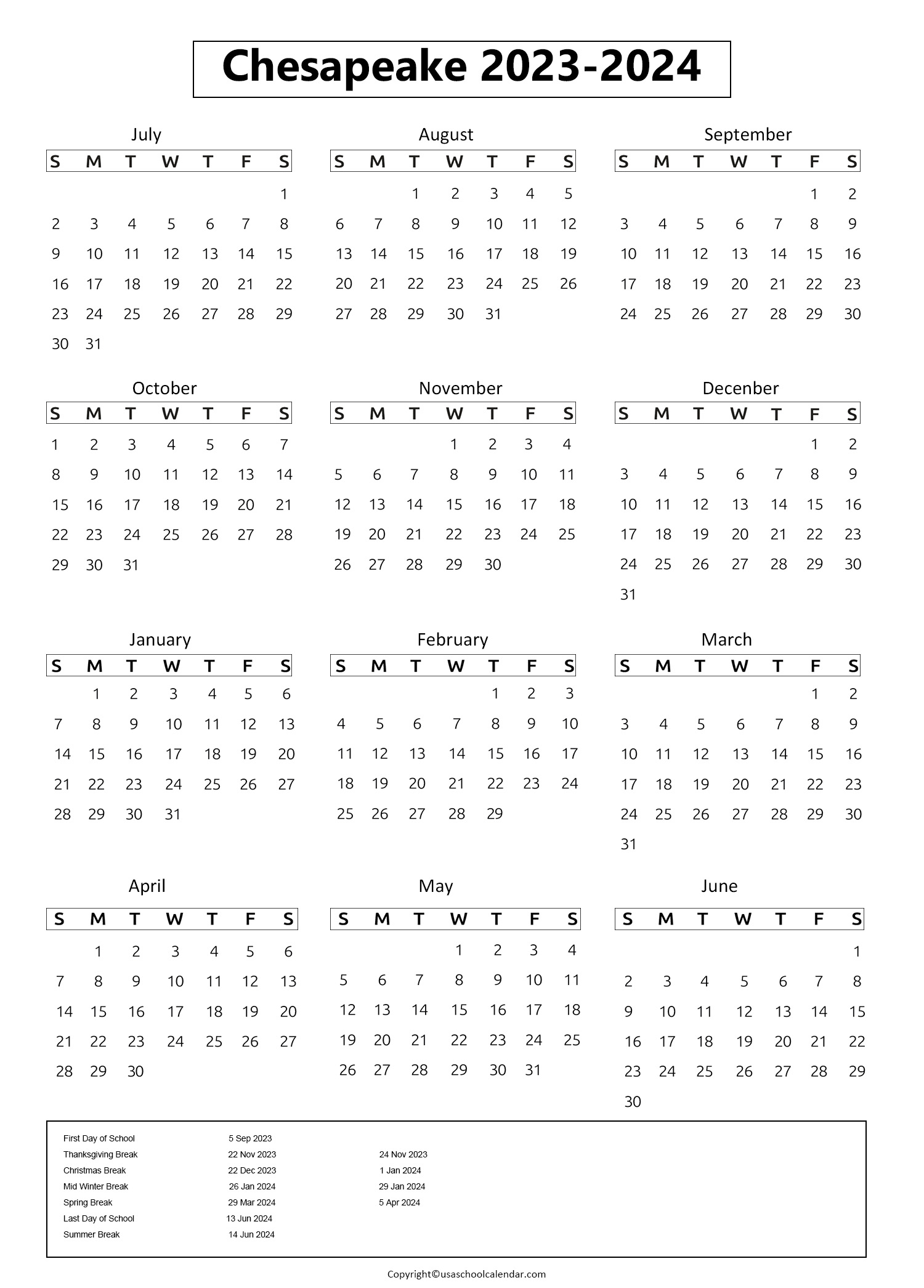 Chesapeake Public Schools Calendar & Holidays 20232024