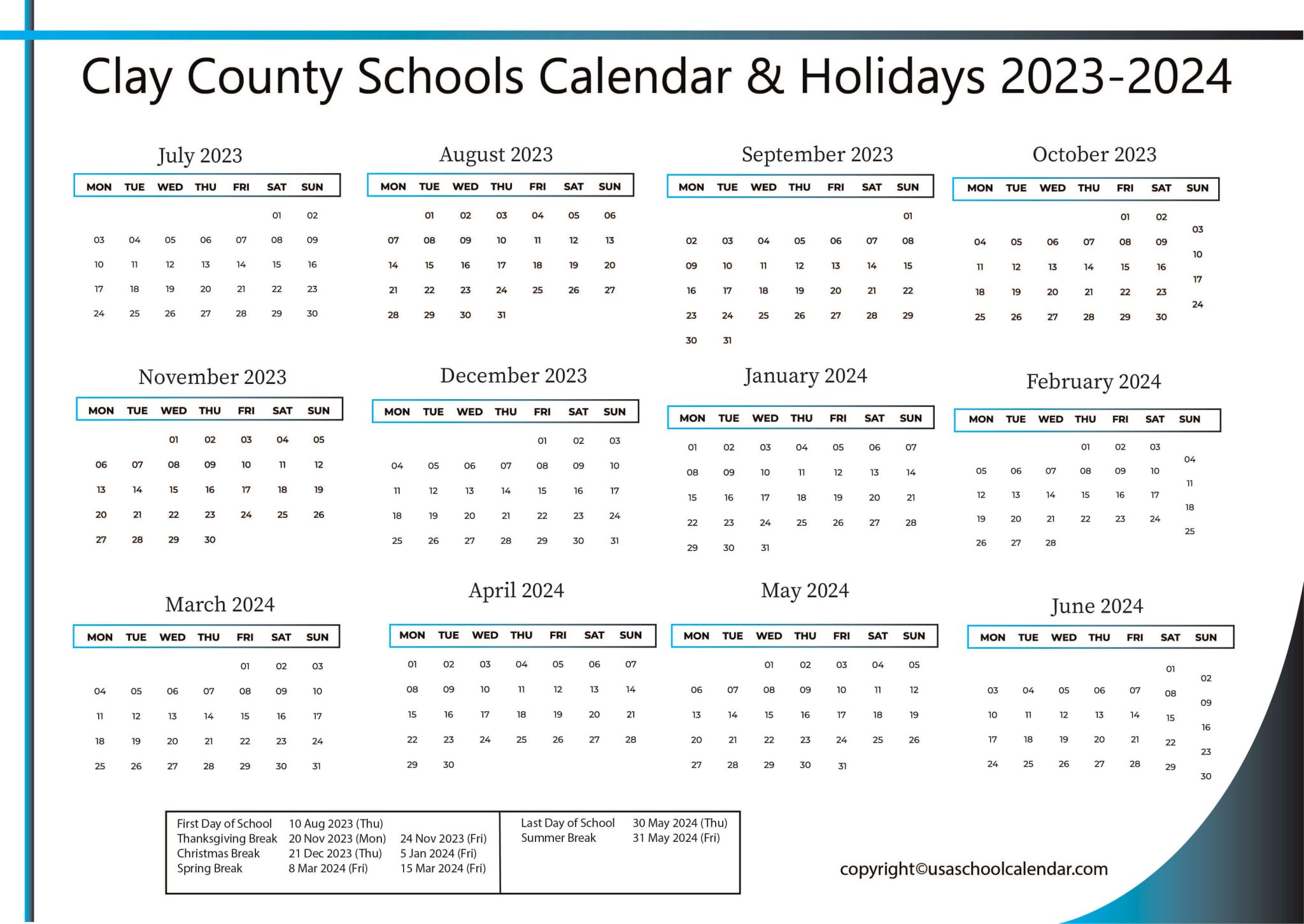 Clay County Schools Calendar & Holidays 20232024