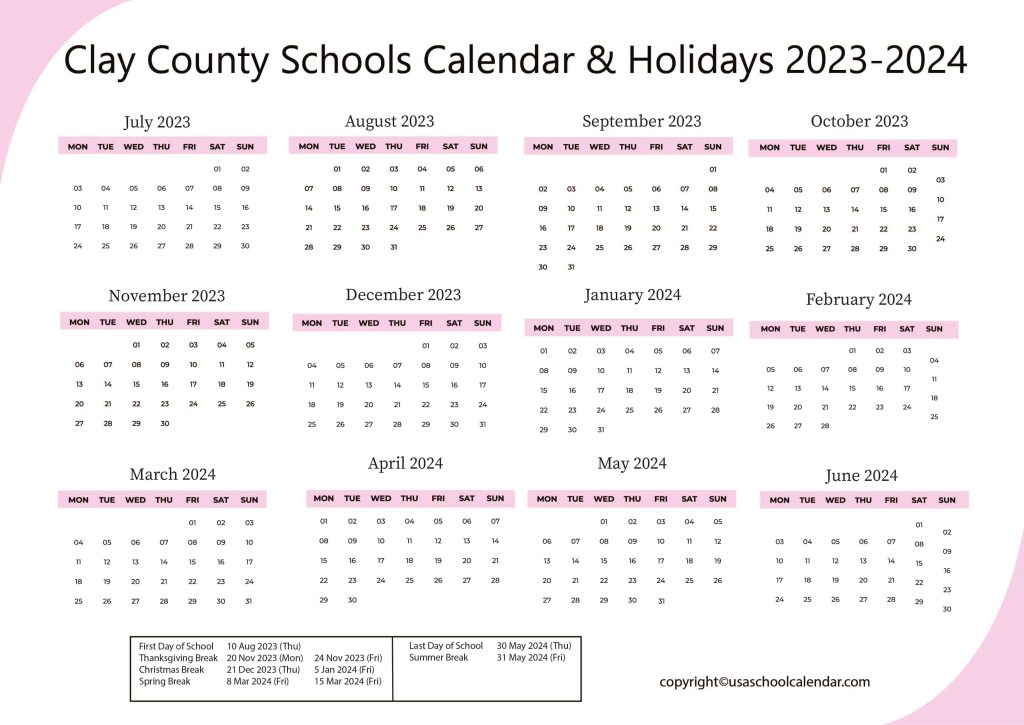 Clay County Schools Calendar