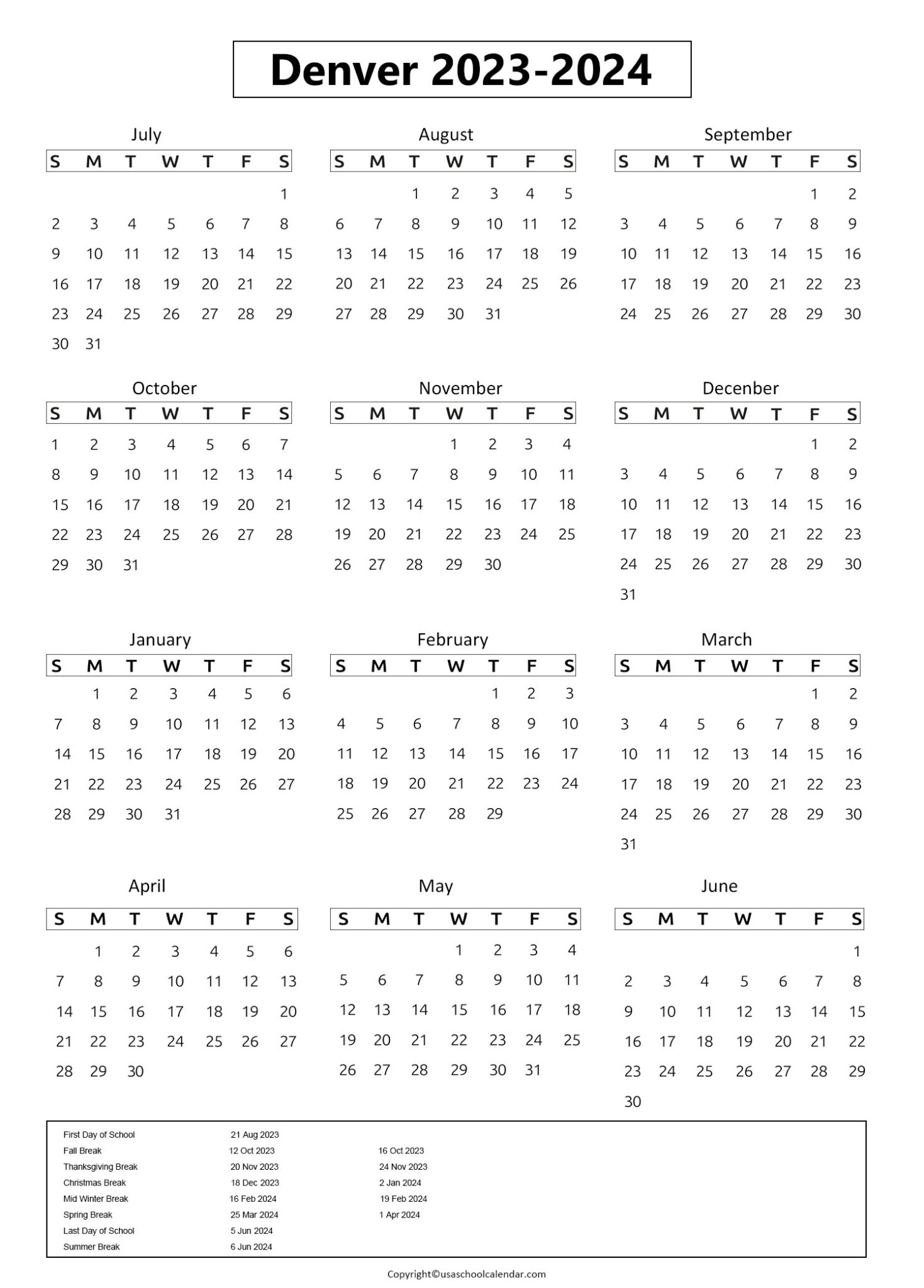 Denver Public Schools Calendar & Holidays 20232024 [DPS]