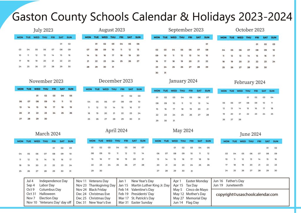 Gaston Christian School Calendar
